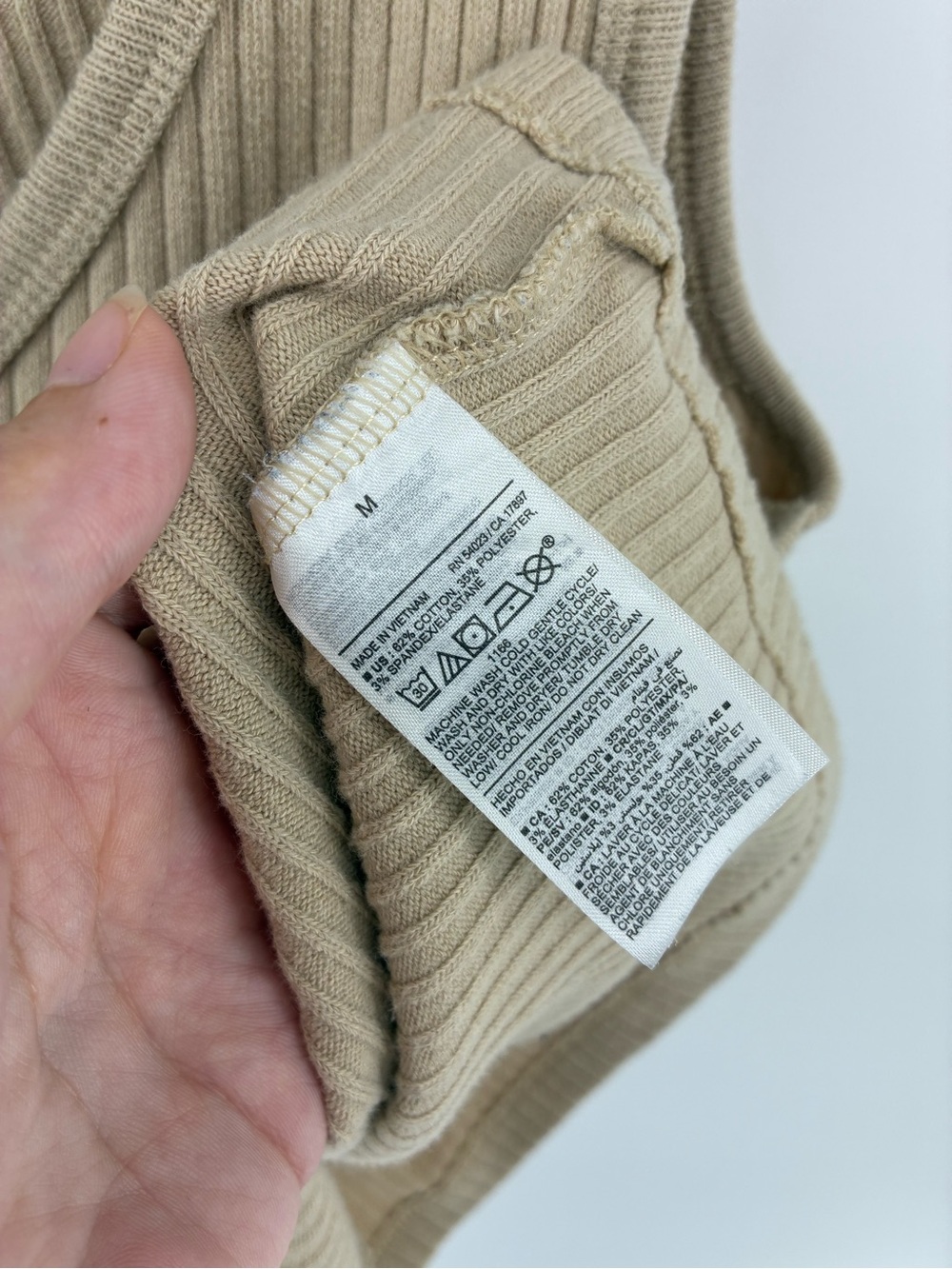 Ribbed V-Neck Tank Top in Beige - Picture 3 of 6